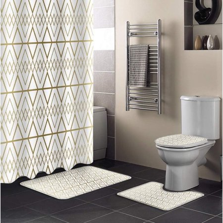 ZHANZZK Classic 4 Piece Bathroom Set Shower Curtain Bath Rug Contour Mat and Toilet Lid Cover