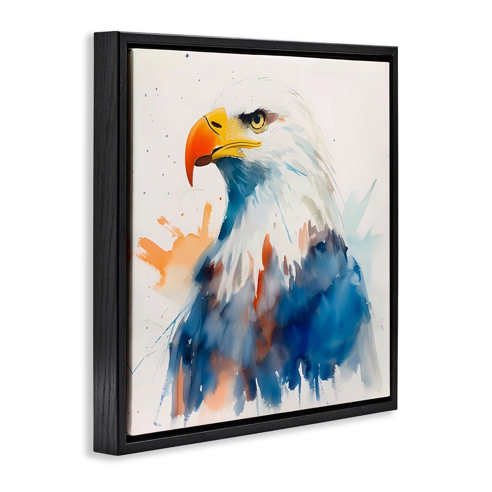 Stupell Industries Eagle with Strong Gaze Animals & Insects Painting Black Floater Framed Canvas Art Print Wall Art, 25 x 25