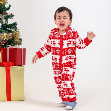 

LINMOUA Baby Boys Girls ChristmasPrint Family Hooded One-Piece Pajamas Jumpsuit Pajamas
