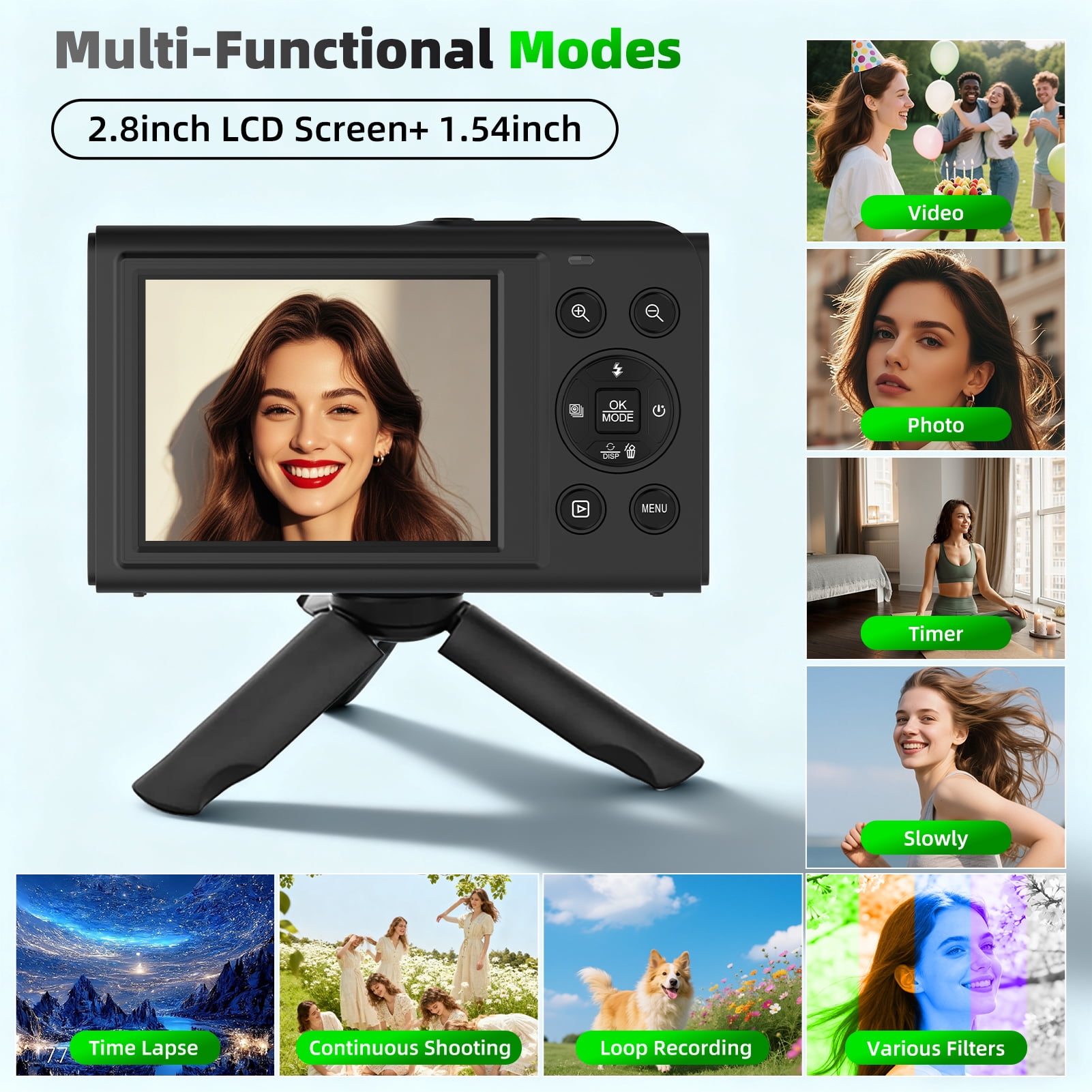 Digital Camera 5K 80MP 18X Zoom with Dual Screen Vlogging Camera, Autofocus WiFi Compact Camcorder Face Detection Beauty Mode for YouTube TikTok Content Creator 64GB Card & 2 Batteries Black