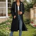thumbnail image 3 of Breezora Women's Long Cardigan Coat with Zipper and Pockets Button Front Loose Fit Duster Outerwear XXL Size Black, 3 of 6