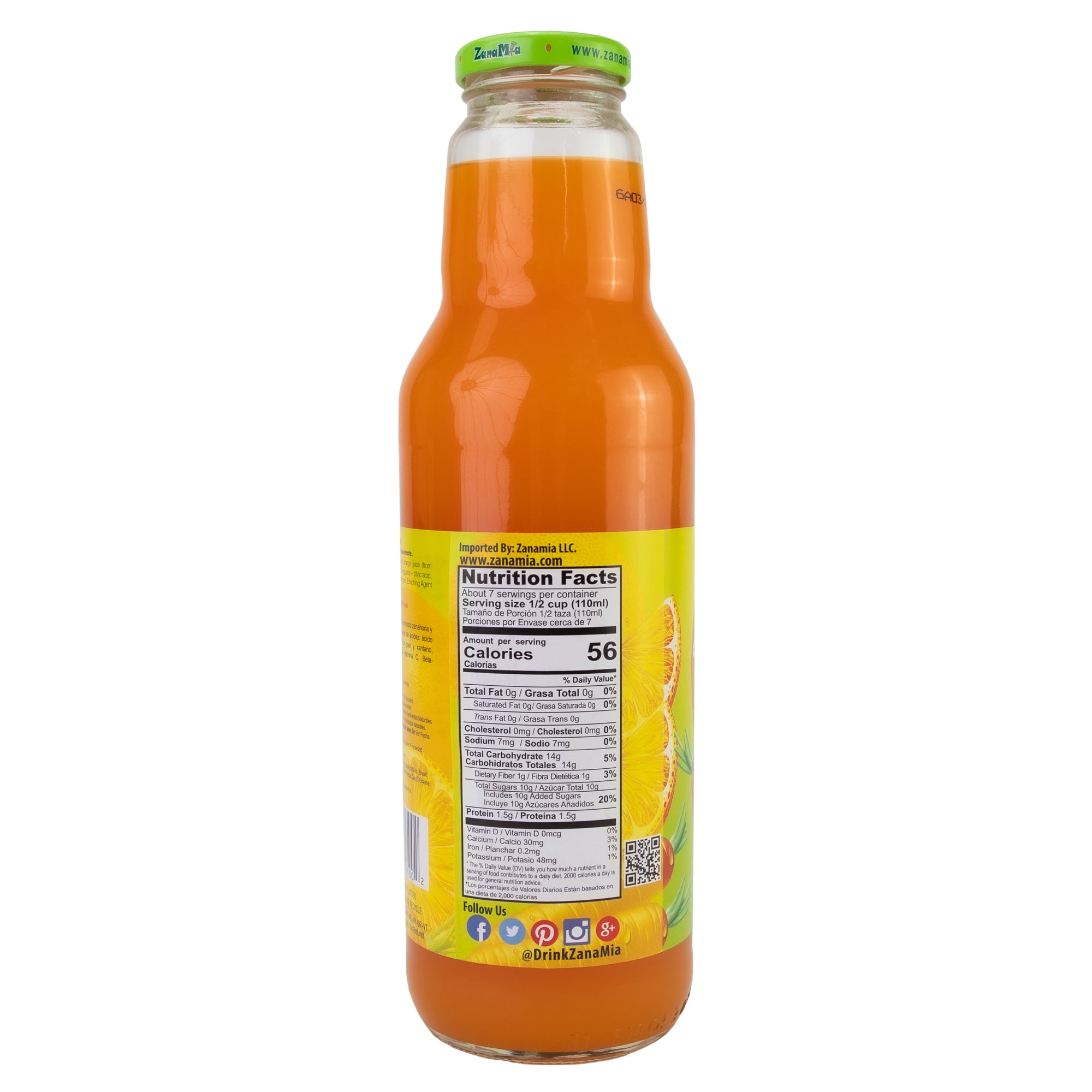 ZanaMia Carrot Orange Juice Drink, 25.4 fl oz Single Glass Bottle