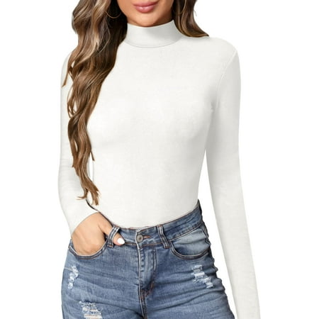 YOUI-GIFTS Women s Mock Turtle Neck Slim Fit Long Sleeve T Shirts Tight Tops Tee