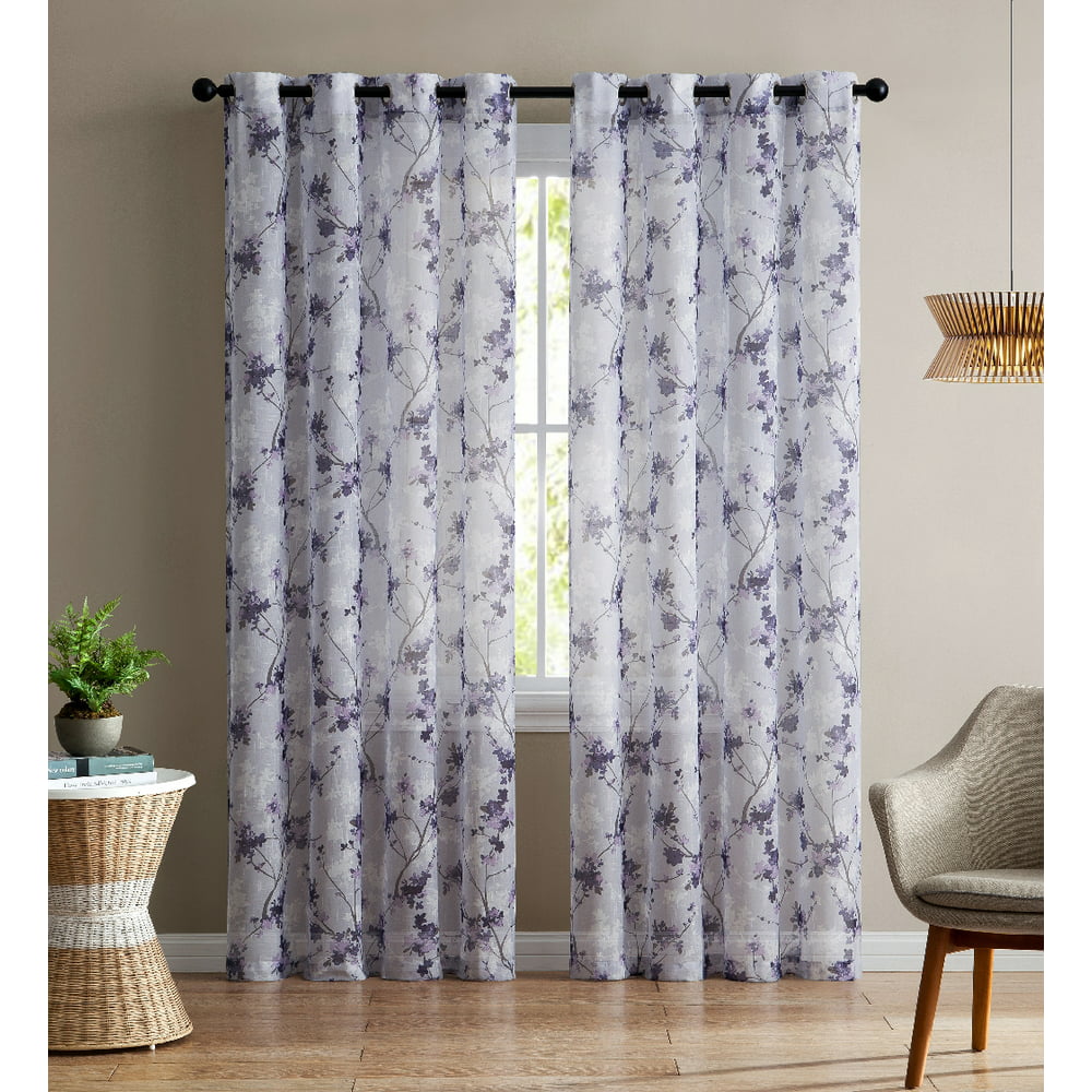 Single (1) Sheer Window Curtain Panel: Grommets, Floral Design 54