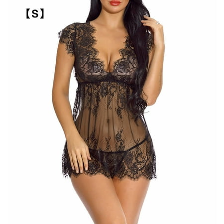 

Women Lace Perspective Sleepwear Dress Fashion Lingerie Underwear Black S