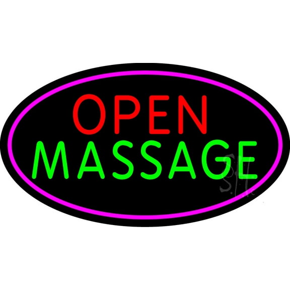Open Massage LED Neon Sign 13 x 24 - inches, Black Square Cut Acrylic Backing, with Dimmer - Bright and Premium built indoor LED Neon Sign for Spa interior decor and storefront.