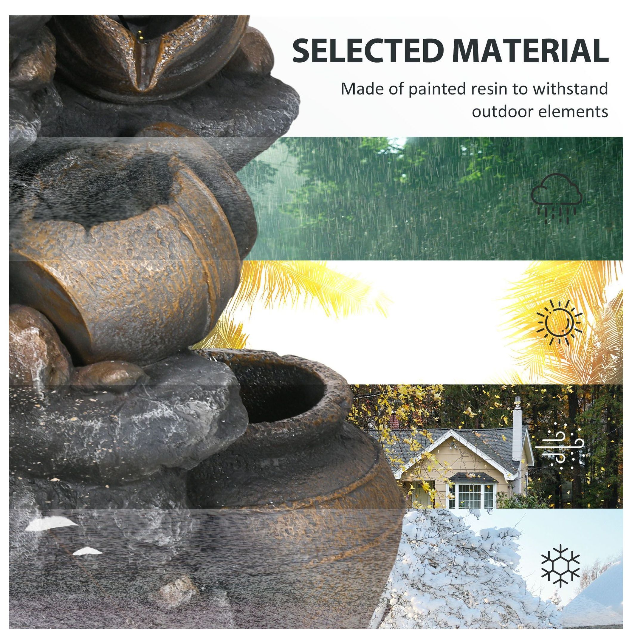 Solar Water Fountain 28.3" 4-Tier Outdoor Fountain with LED Lights, Resin Cascading Garden Decor