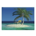 thumbnail image 1 of Seaside Cutting Board, Chair Under a Palm Tree on a Small Uninhabited Tropical Island Clear Ocean, Decorative Tempered Glass Cutting and Serving Board, Large Size, Green Blue Yellow, by Ambesonne, 1 of 1
