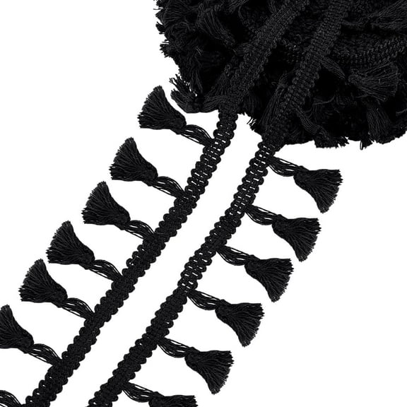 10.9 Yards Tassel Fringe Trim 1-3/4 inch Black Tassel Trim Ribbon Cotton Lace Sewing Lace Fabric Trim Lace Ribbon Crafting Lace for Curtain Dress Clothes Home Decor DIY Crafts
