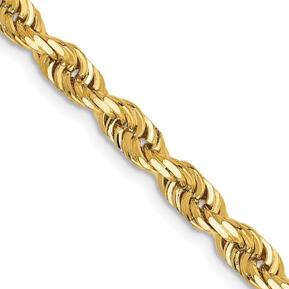 14K Yellow Gold Rope Chain Necklace 18 inch 4.5 mm Diamond-cut Quadruple Lobster Clasp