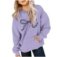 thumbnail image 2 of Cowsor Cute Hoodie for Teen Girls Trendy Bow Print Preppy Hooded Sweatshirts Kids Pullover Long Sleeve School Outfits, 2 of 7