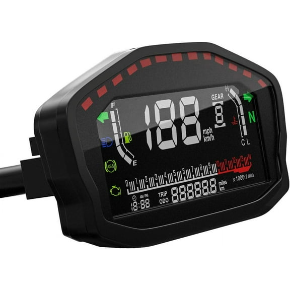 WCX Universal Motorcycle Digital LCD Speedometer Gauges Odometer Tachometer Water Temperature Trip Meter Oil Gauge for 1,2,4 Cylinders Moto (Black)-0614