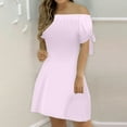thumbnail image 1 of LOVZFMLL Robe pour Femmes Mode Été Aguichant à Épaules Dénudées Manches Courtes Unie avec Poches Rose m, 1 of 6