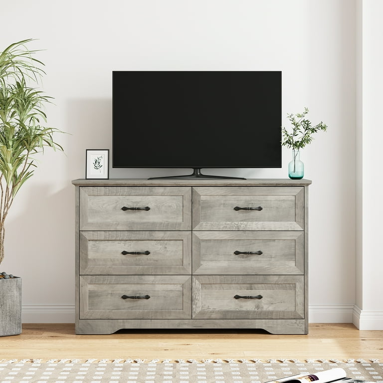 grey stain dresser Floren Contemporary Weathered Gray Wood 6-Drawer Dresser with Mirror Roundhill Furniture