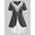 thumbnail image 1 of Panel de encaje de tamaño grande camiseta acodada ruchada Rosegal Camisetas tallas grandes, 1 of 5