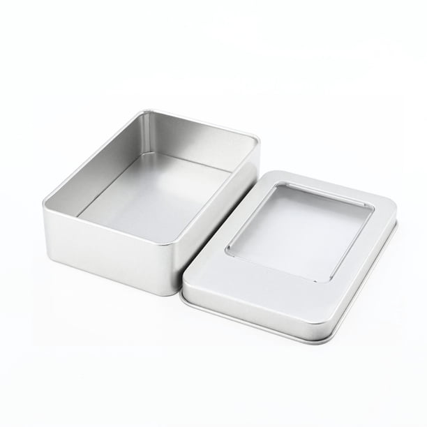 Caja de hierro para embalaje con ventana rectangular, accesorios y piezas, caja de hierro para embalaje general, caja de hojalata