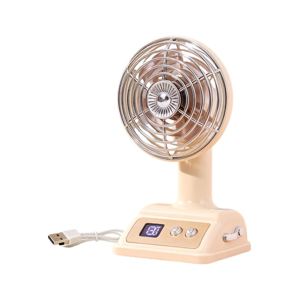 Ventilador de escritorio con carga USB y pantalla digital, giratorio, portátil, para exteriores e interiores. blanco