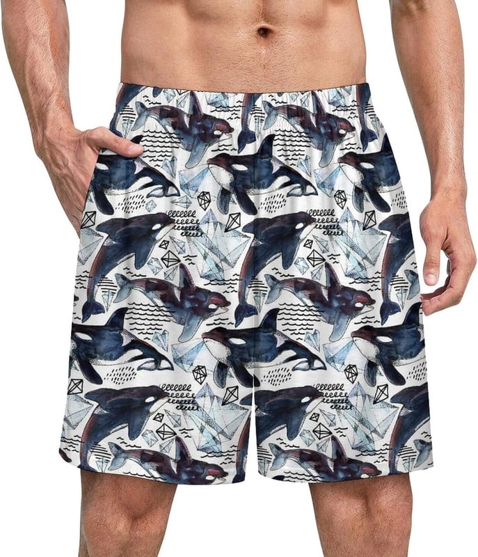 NICKSUN Shorts de Pyjama Amusants pour Hommes, Bas de Pyjama Courts Doux avec Poches, Baleines, TG