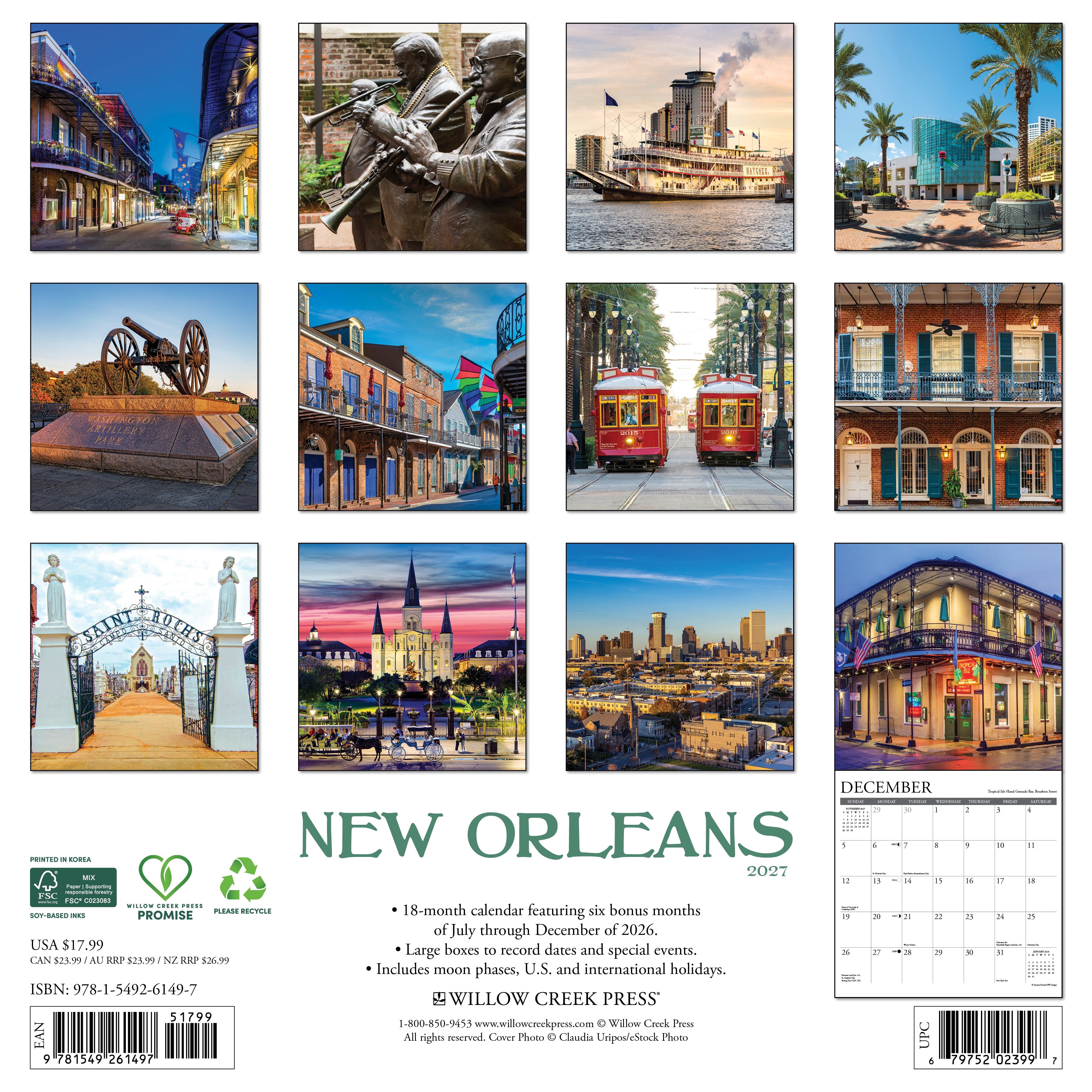 Willow Creek Press, New Orleans 2027 Wall Calendar