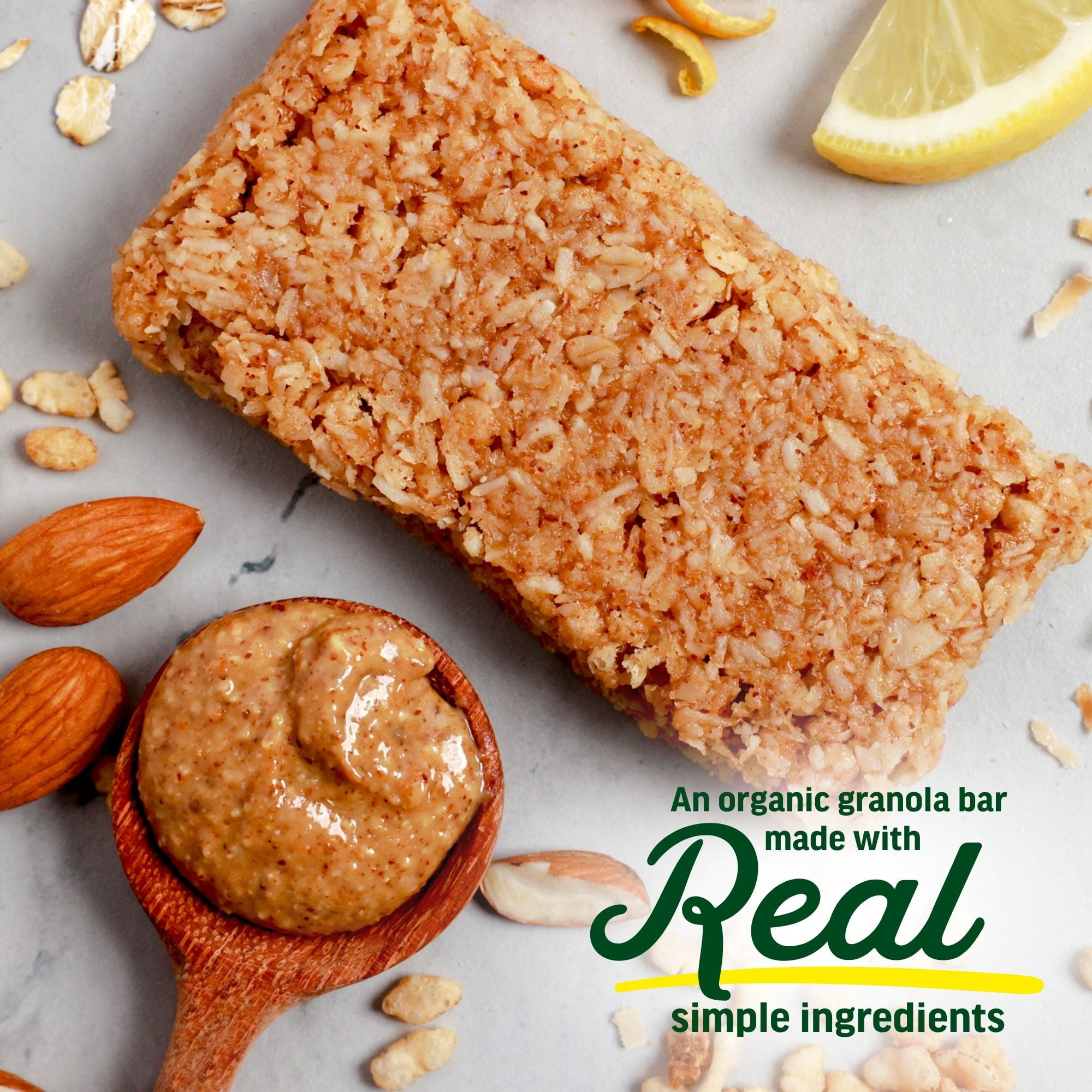 Kate’s Real Food Organic Granola Lemon Coconut All Natural Energy Bars - Non GMO, Soy Free, Whole Grain, and Made with Gluten Free Oats - 12 count
