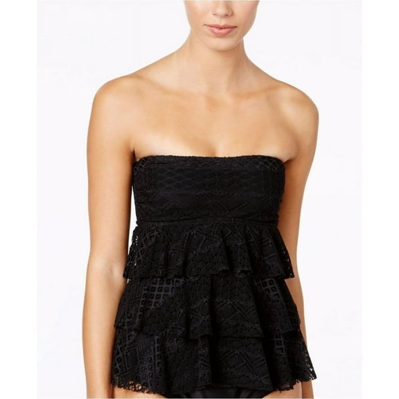Island Escape BLACK Sky Above Tiered Crochet Tankini Swim Top, US 6