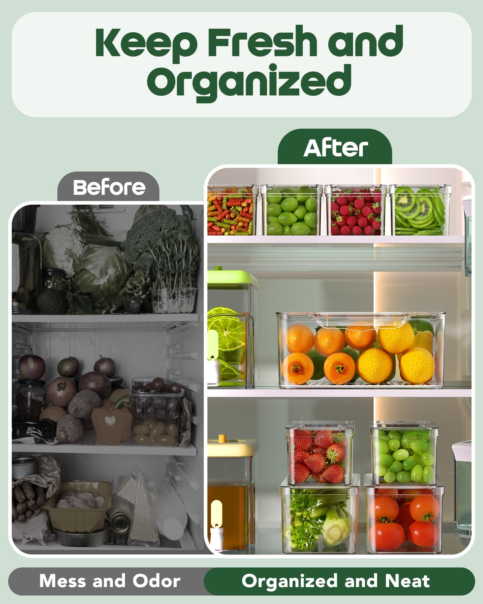 11 Pack Refrigerator Organizers And Storage  Stackable Fridge Organizer Bins Bpa-free Clear Plastic Fruit Containers For Kitchen Fruits Drinks Produce Vegetable
