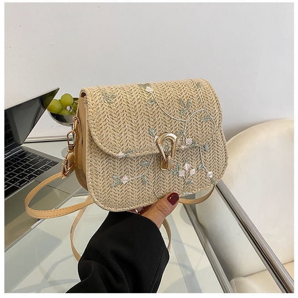 Zhuge Bolso de hombro tejido para mujer, bolso de mano tejido, bolsos de mano tejidos elegantes para la playa de verano, bolsos de hombro (caqui C)