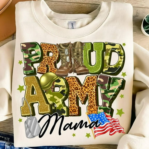 Proud Army Mama Sweatshirt, Camo Military Mom Shirt, Army Family Pullover, Support Our Troops 4th of July Gift for Mama BTO