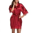 thumbnail image 2 of Women's Satin Silk Lace Kimono Robes Pajamas Half Sleeve Bridesmaids Nightgown Sleepwear, 2 of 6