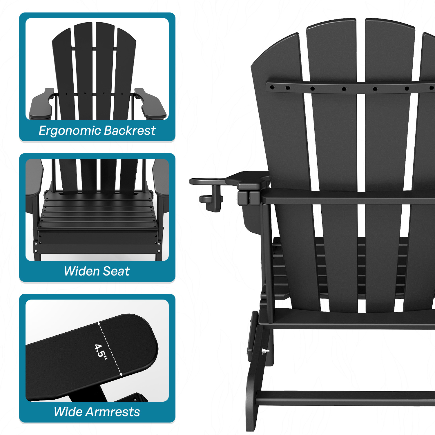FURRYFECTION Folding Adirondack Chair Set of 2 with Cup Holder,All-Weather HDPE Outdoor Fir Pit Chairs for Patio Garden Backyard,Black