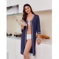 thumbnail image 3 of Ekouaer Zipper Robes for Women 3/4 Sleeves Lightweight House Coat Zip Up Bathrobe Soft Nightgown with Pockets, 3 of 6