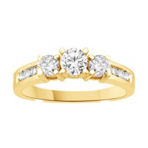 AFFY White Natural Diamond Three Stone Anniversary Ring In 14k Yellow Gold (0.5 Cttw)