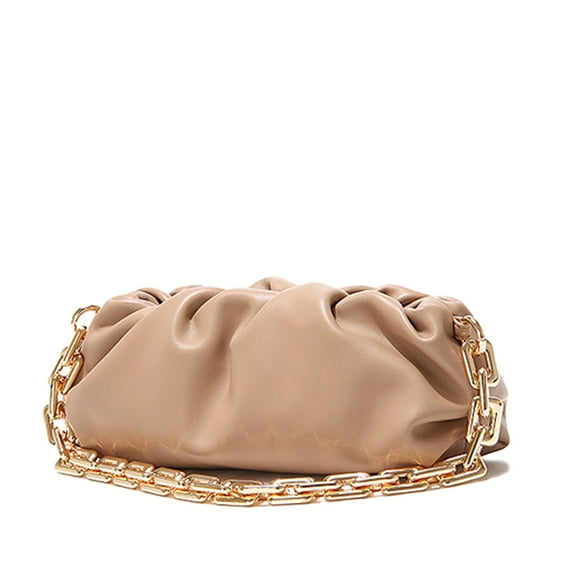 Women's Chain Pouch Bag Cloud-Shaped Dumpling Clutch Purse Ruched Chain Link Shoulder Handbag
