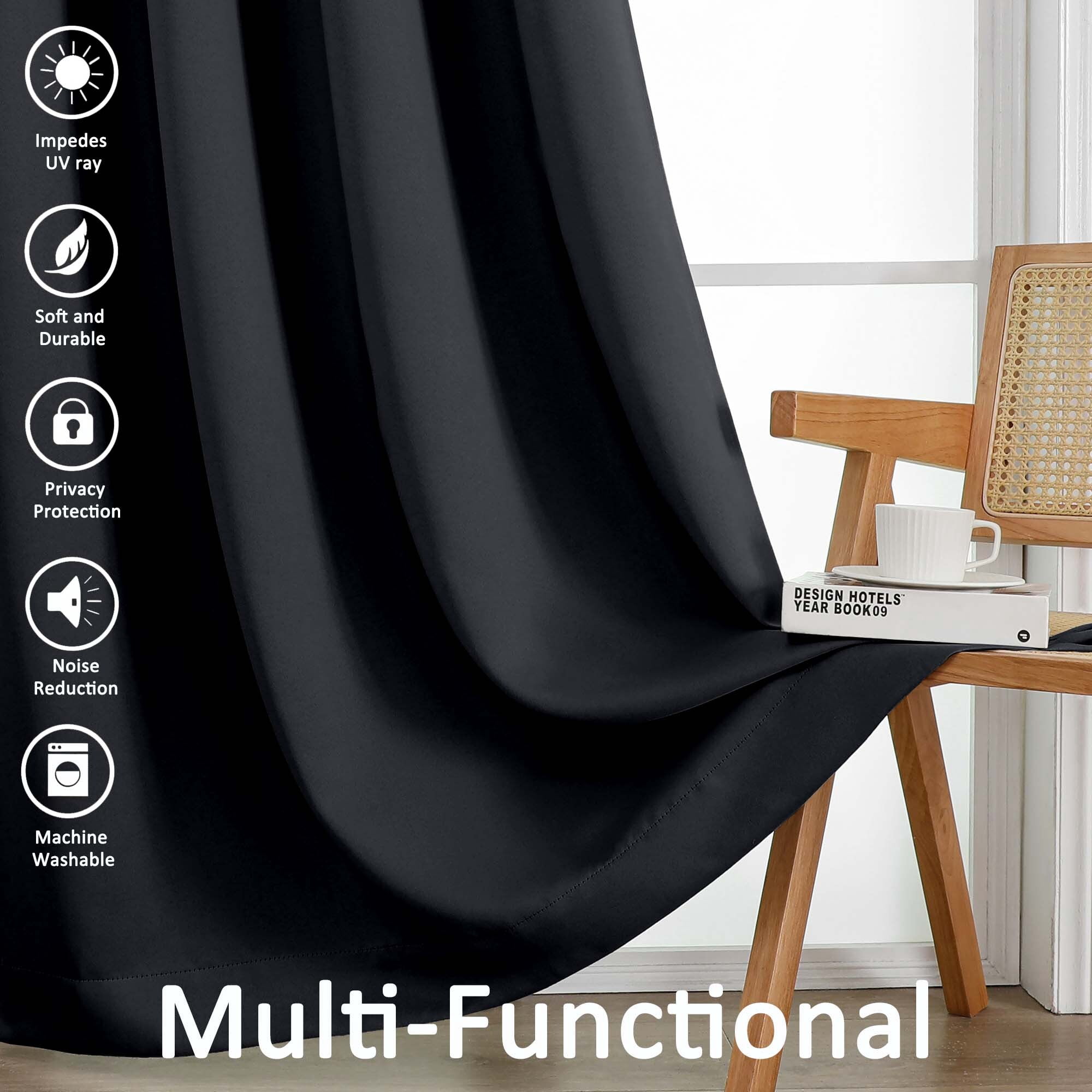 Chyhomenyc Black Blackout Curtains 84 Inches Long, Thermal Insulated Energy Saving Solid Soft Privacy Rod Pocket Window Curtains for Living Room Bedroom, Each 40Wx84L Inch, 2 Panels