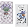 thumbnail image 1 of SPXUBZ Kitchen Towels, Purple and White Plaid Lavender Bicycle Towels for Home Kitchen Holiday Decoration Housewarming Gift Towel Set of 2, 1 of 5
