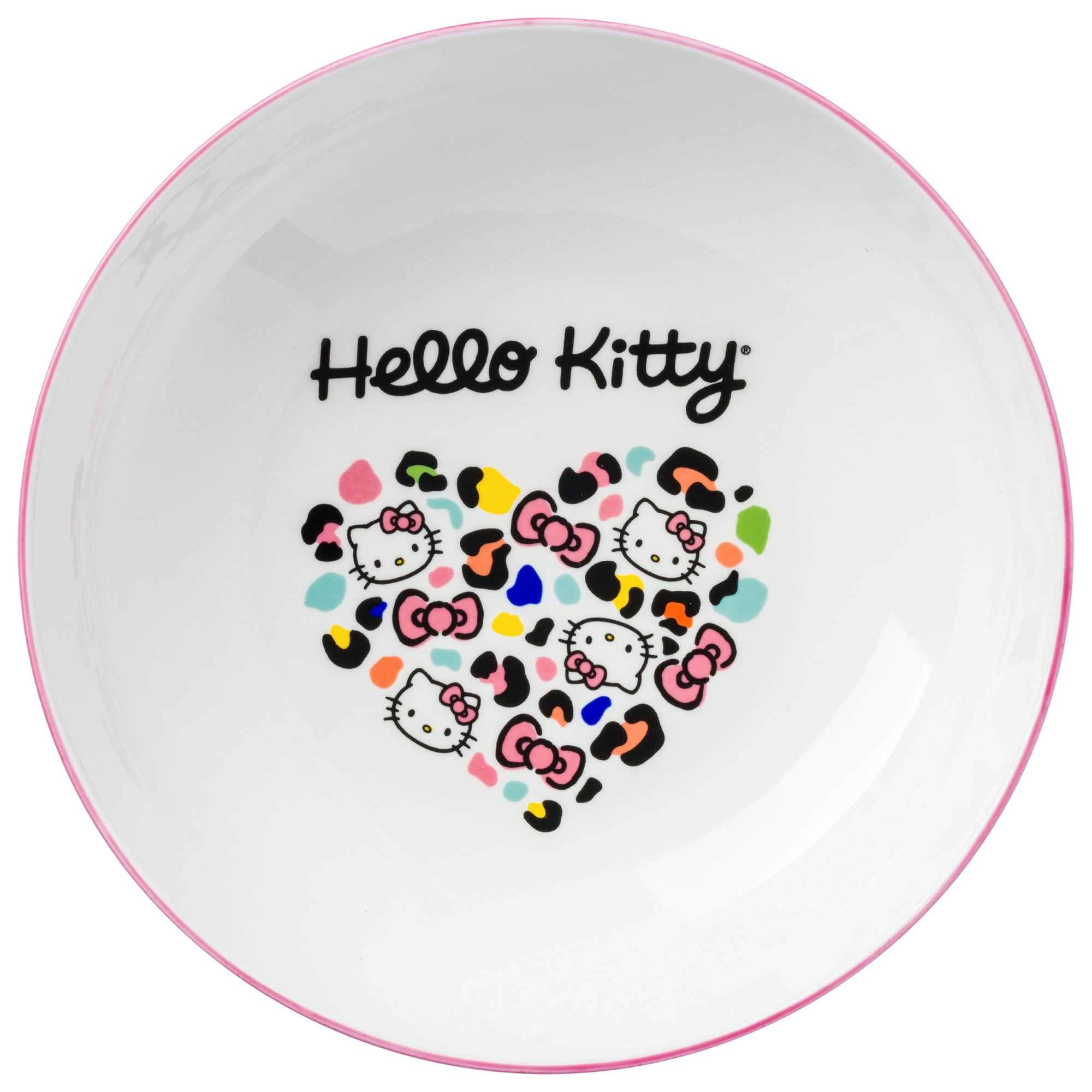 Silver Buffalo Sanrio Hello Kitty Leopard Heart Print Ceramic Dinner Pasta Bowl, 9 inches