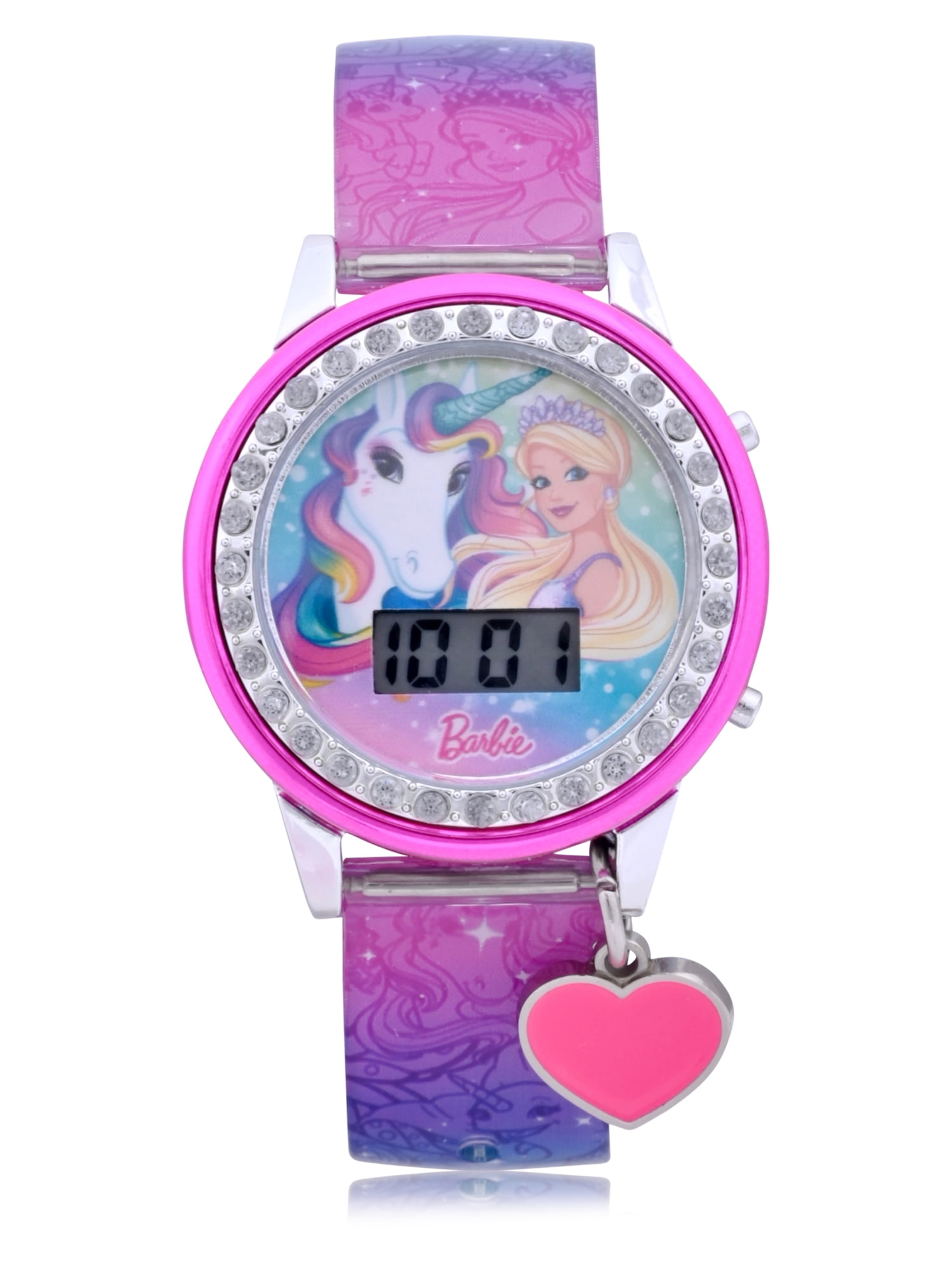 Mattel Barbie Girls Flashing LCD Pink Ombre Silicone Watch & Matching Bracelet 3 Piece Set