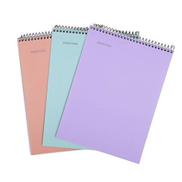 Cuadernos espiral duraderos Mintra Office, encuadernación superior, pack 3 (Lavanda, Salmón, Verde Salvia) - tapa cartón, 100 hojas, cubierta resistente humedad, escuela, negocios, zurdos
