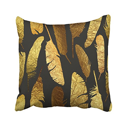 WinHome Golden Feather Pattern Black Background Decorative Pillow Cover