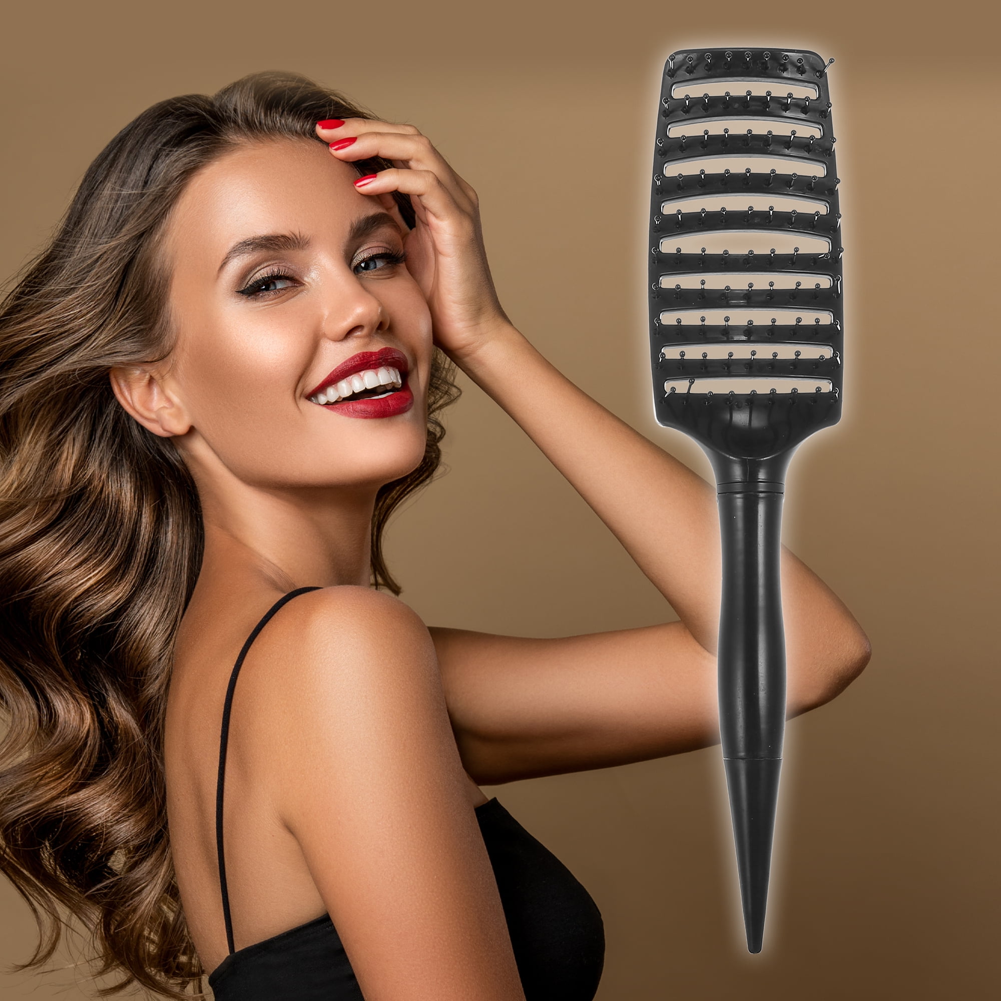 Unique Bargains 1Pc Wide Curved Vented Hair Brush for Tangles and Knots Black