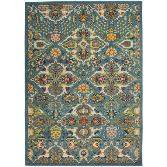 HomeRoots 6' X 9' Blue Floral Power Loom Area Rug
