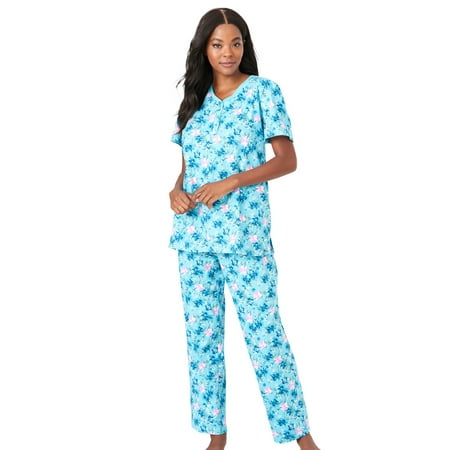 

Dreams & Co. Women s Plus Size Floral Henley Pj Set Pajamas