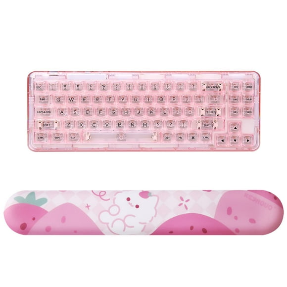 YUNZII X71 Transparent Mechanical Keyboard (Crystal Ice Switch,Pink), Keyboard Wrist Rest (Pink