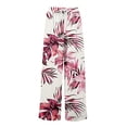 thumbnail image 4 of LWavelet Women's Drawstring Waist Watercolor Floral Print Wide Leg Pants with Split Detail for Casual & Boho Outfits Hot Pink XL, 4 of 8