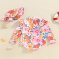 thumbnail image 4 of Kids Toddler Girls Rash Guard Swimsuit Summer Long Sleeve Floral Print Ruffle Bathing Suit Beach Wear Apricot　6-12 Months, 4 of 7
