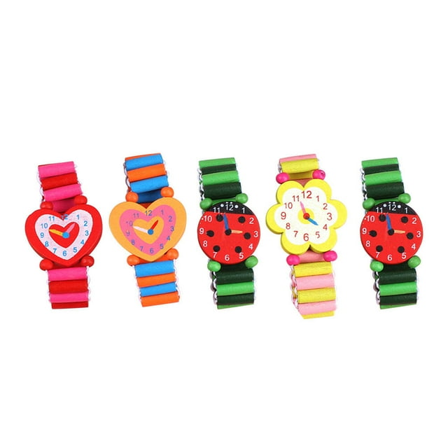 Shisuyan Multi Color Kids Wooden Watch for Playing Durable and Practical Toy with Gentle Touch 5 Pcs
