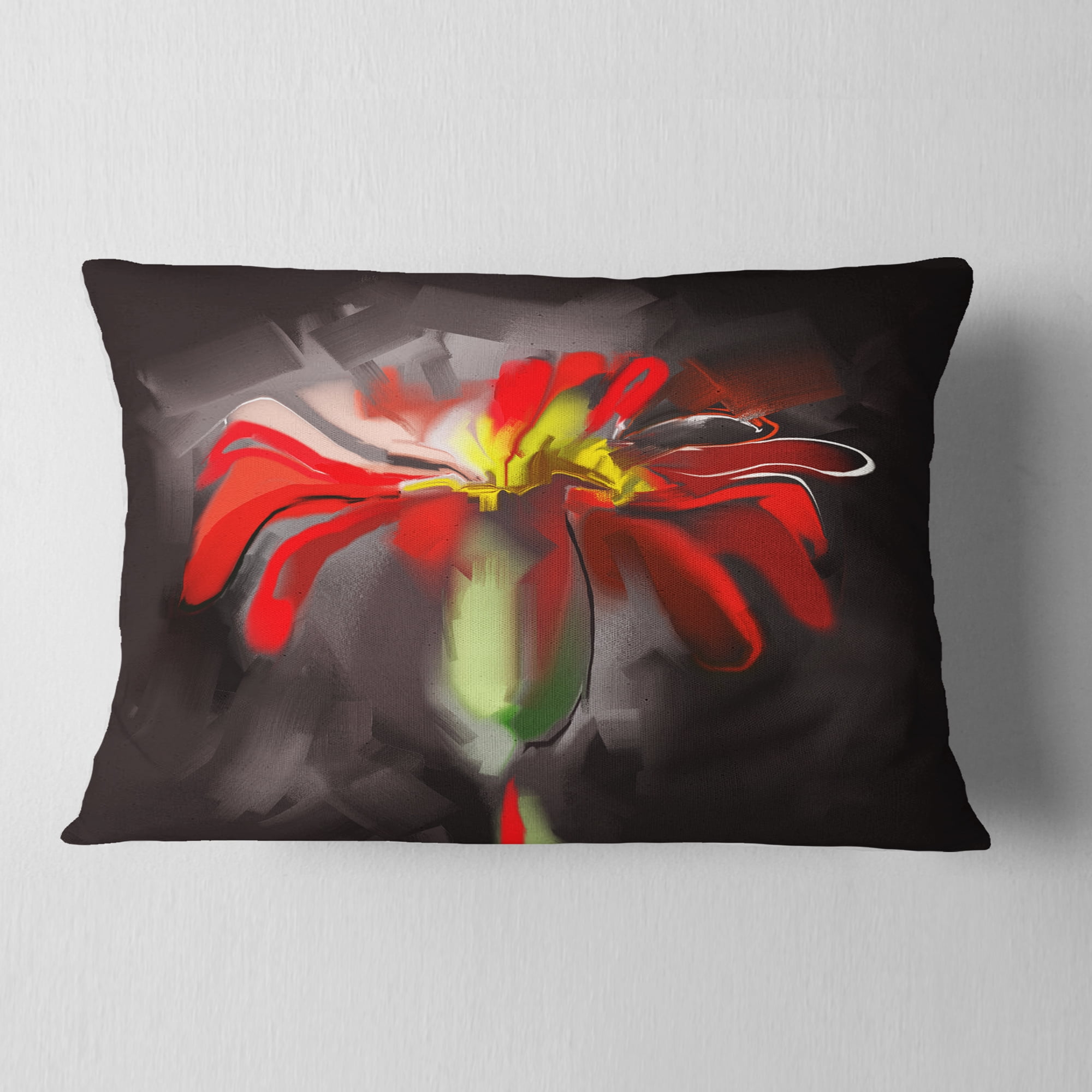 Designart Abstract Red Flower - Floral Throw Pillow - 12x20