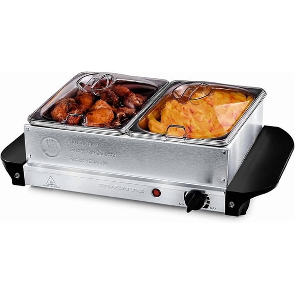 Electric Buffet Server & Food Warmer with Two 1.5 Qt Stainless Steel Chafing Dishes, Adjustable Temperature Control – Warming Tray for Parties, Dinners & Events, Silver FW152S