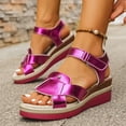 thumbnail image 3 of Rokment Platform Wedge Sandals for Women Boho Beach Vintage Casual Leather Linen Sole Espadrilles Chunky High Heel Dress Summer Shoes Hot Pink Size 6, 3 of 7