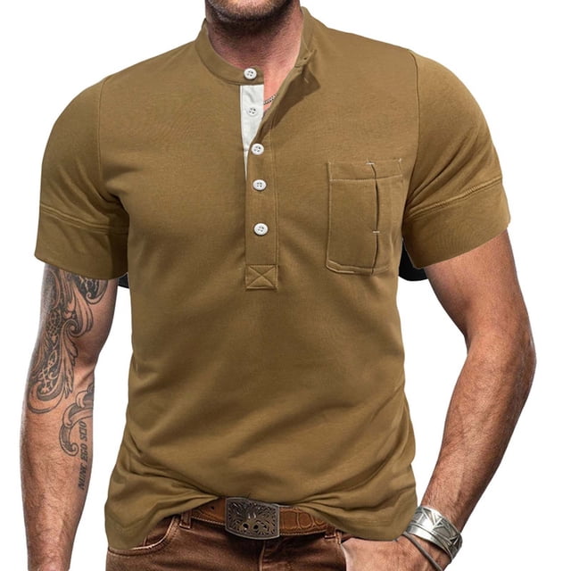 Shorts pour Hommes, Chemises pour Hommes, Chemise à Manches Courtes Muscle Basique Couleur Unie Col Rabattu
